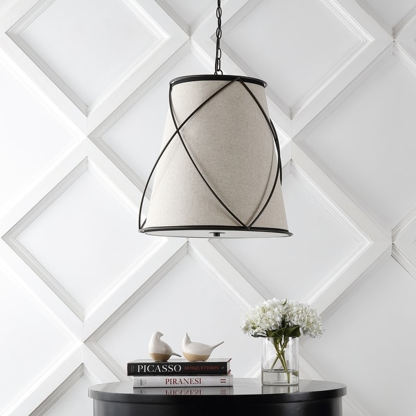 slide 2 of 12, Silas 19" 3-Light Rustic Farmhouse Iron LED Pendant, Oil Rubbed Bronze by JONATHAN Y - 3 Light Light Brown/Oil Rubbed Bronze