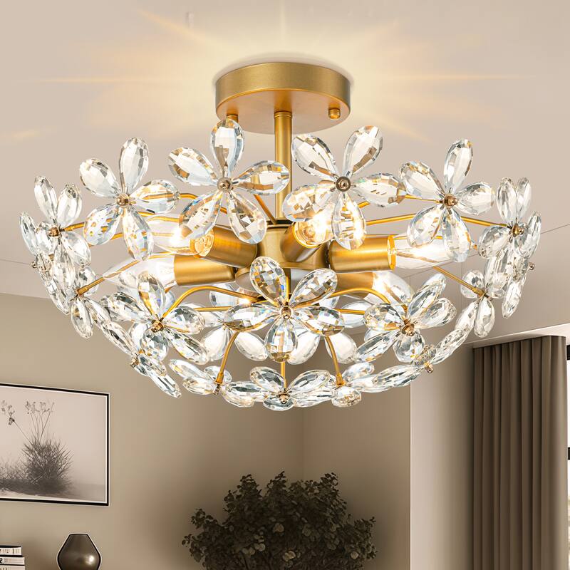 Starsky 6 Light Crystal Flower Shaped Flush Mount - Gold
