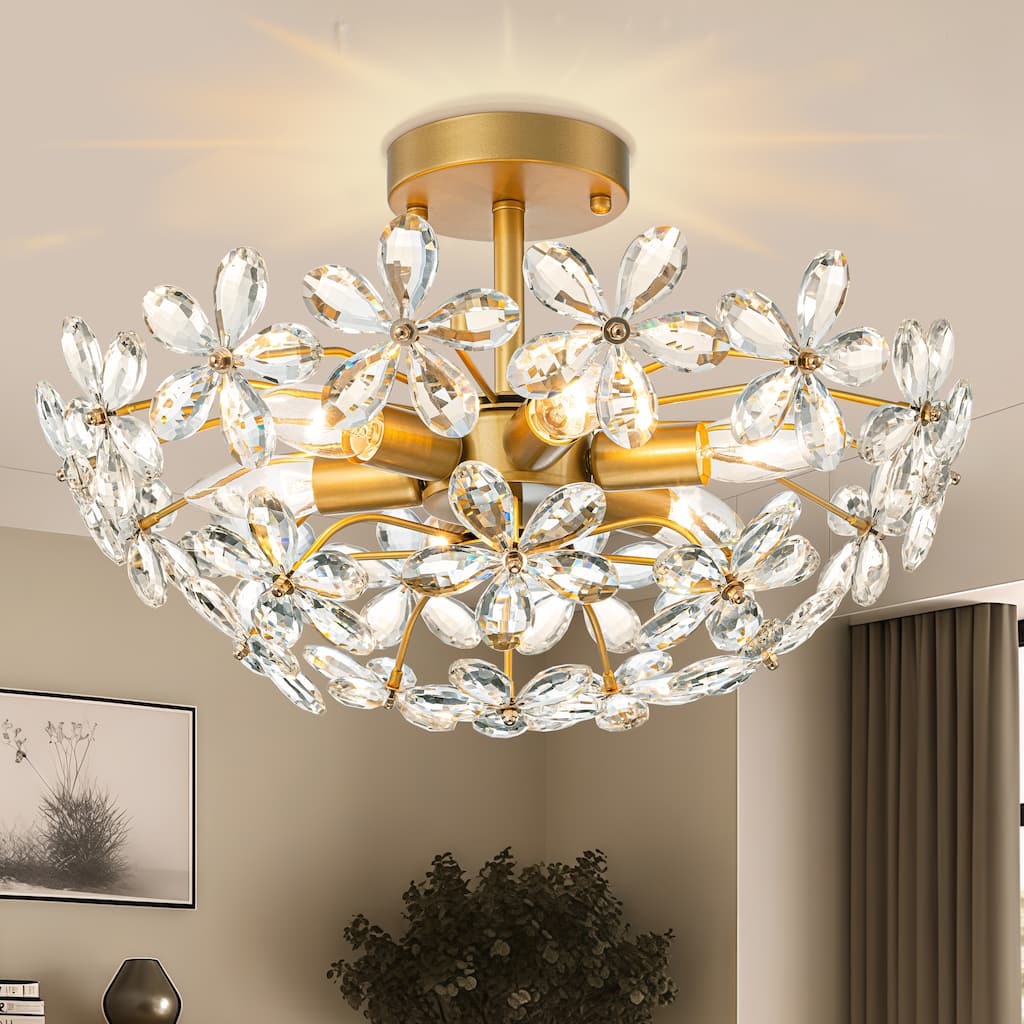 Starsky 6 Light Crystal Flower Shaped Flush Mount