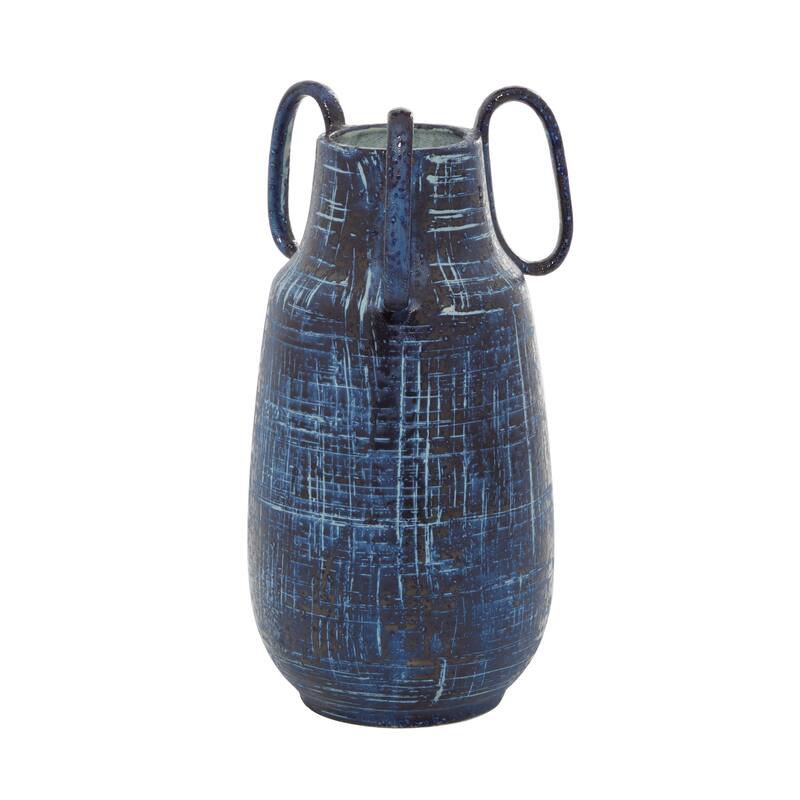 Blue Ceramic Decorative Vase with Handles