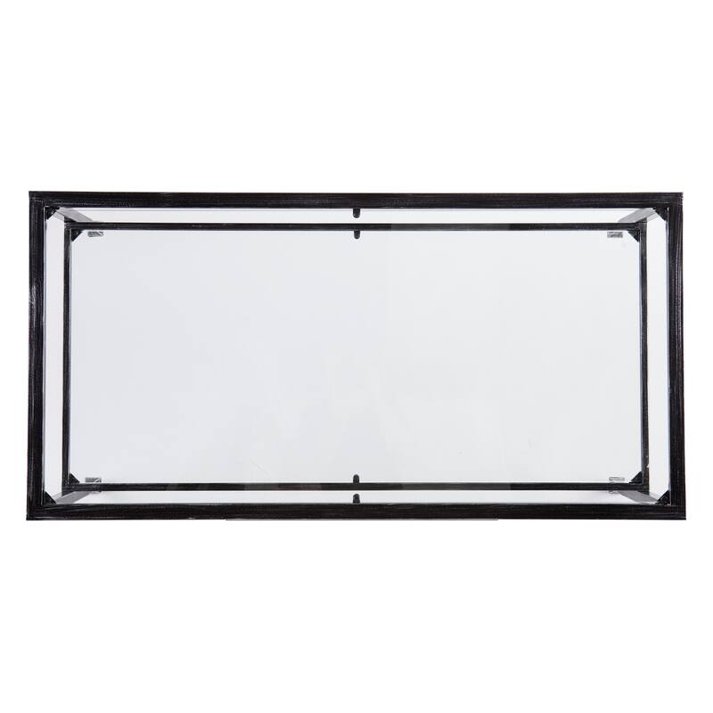 SEI Furniture Glenn Black Rectangle Metal Coffee Table with Glass Top and Bottom Shelf