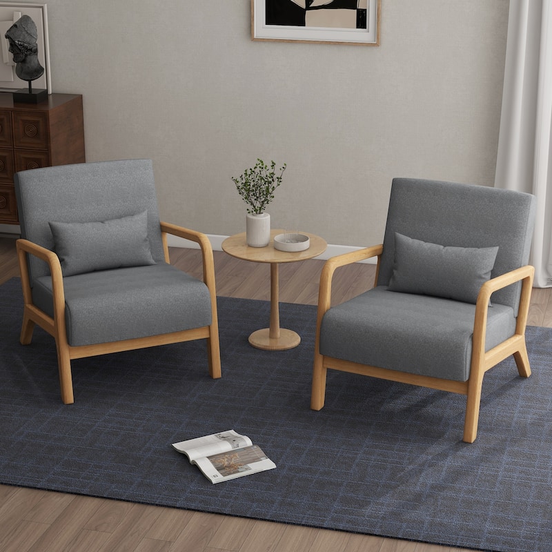 2 Set Upholstered Lounge Arm Chair with Pillow - Set of 2