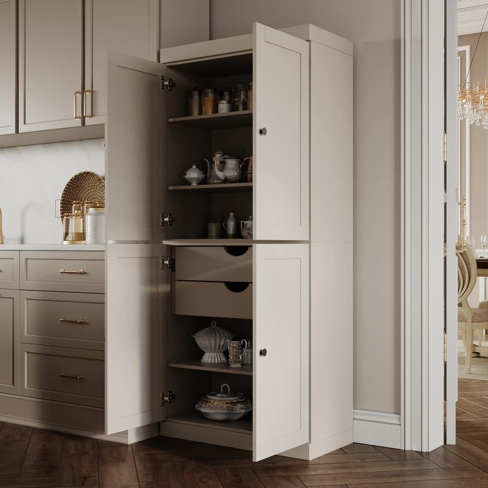 Palace Imports 100% Solid Wood 32" Pantry Cabinet with Shaker Doors, 2-Drawers and Adjustable Shelves