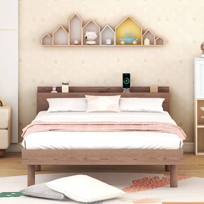 Modern Design Twin Size Platform Bed with Built-in USB port for Bedroom