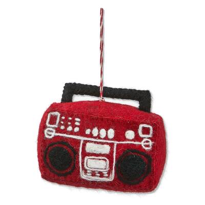 Red Boombox Christmas Ornament 4.5 in H x 5.5 in L x 2 in W Wool Tree Decoration Dust Clean