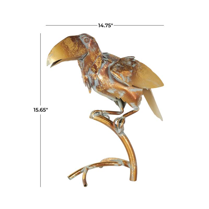 Bronze Metal Patina Parrot Decorative Garden Sculpture with Branch Stand