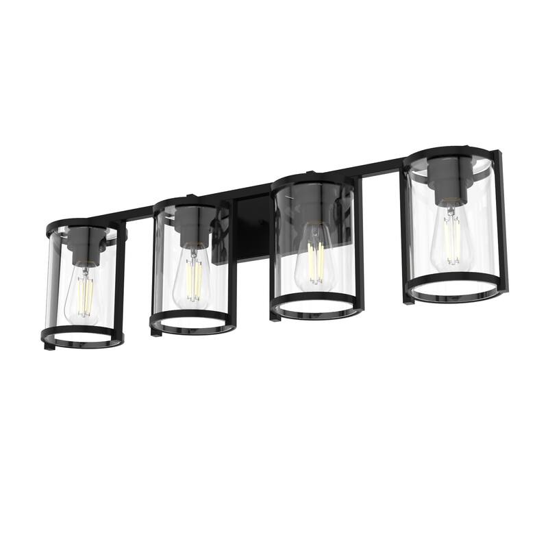 Hunter Astwood Bathroom Vanity Light, Clear Cylinder Glass, Damp Rated, Caged - Contemporary, Transitional, Art-Deco