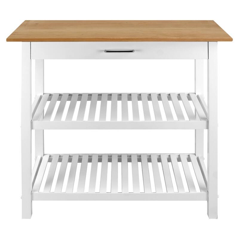 2-shelf Natural Solid Wood Top Kitchen Island - N/A