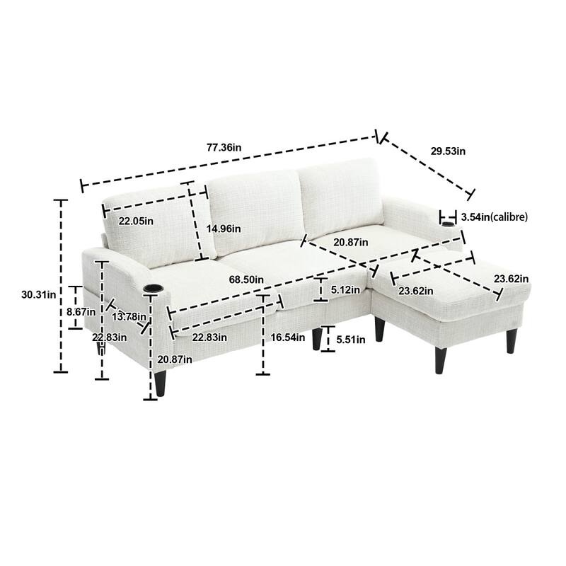 Convertible Sectional Sofa Couch, L-Shape Cozy Sofa Couch Set 4 Seat Sofa Sectional with Storage Ottoman for Living Room