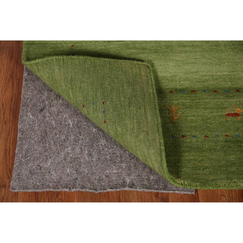 Hand Knotted Oriental 100% Wool Carpet Tribal Animal Pictorial Green Gabbeh Area Rug - 7' 7'' X 5' 4''