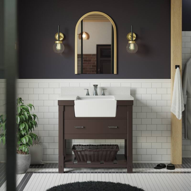 KitchenBathCollection Charlotte 36" Farmhouse Bathroom Vanity with Quartz Top - Chocolate