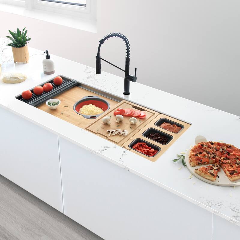 STYLISH Stainless Steel Single Handle Pull Down Sprayer Kitchen Faucet - Faucet Height: 16 3/4" | Spout Height: 7 1/2"