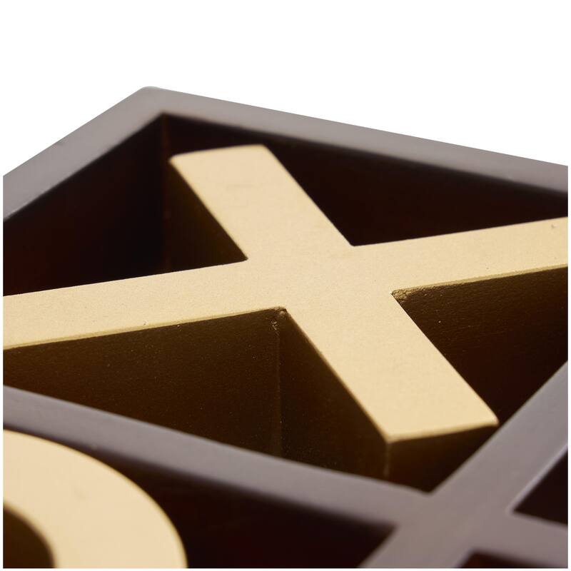 Wooden Tic Tac Toe Game Set with Gold X and O Pieces - Brown - Roche River Decor