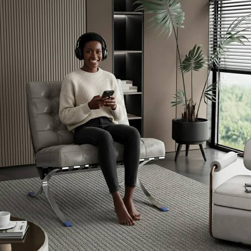 Mid Century Tufted Top Grain/ Faux Leather Upholstered Lounge Chair