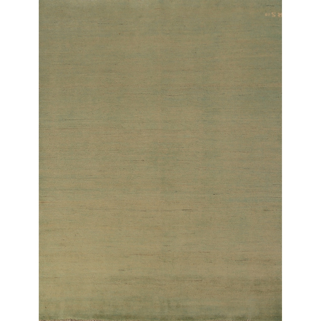 Modern Gabbeh Oriental Area Rug Handmade Green Wool Carpet - 5'0" x 6'7"