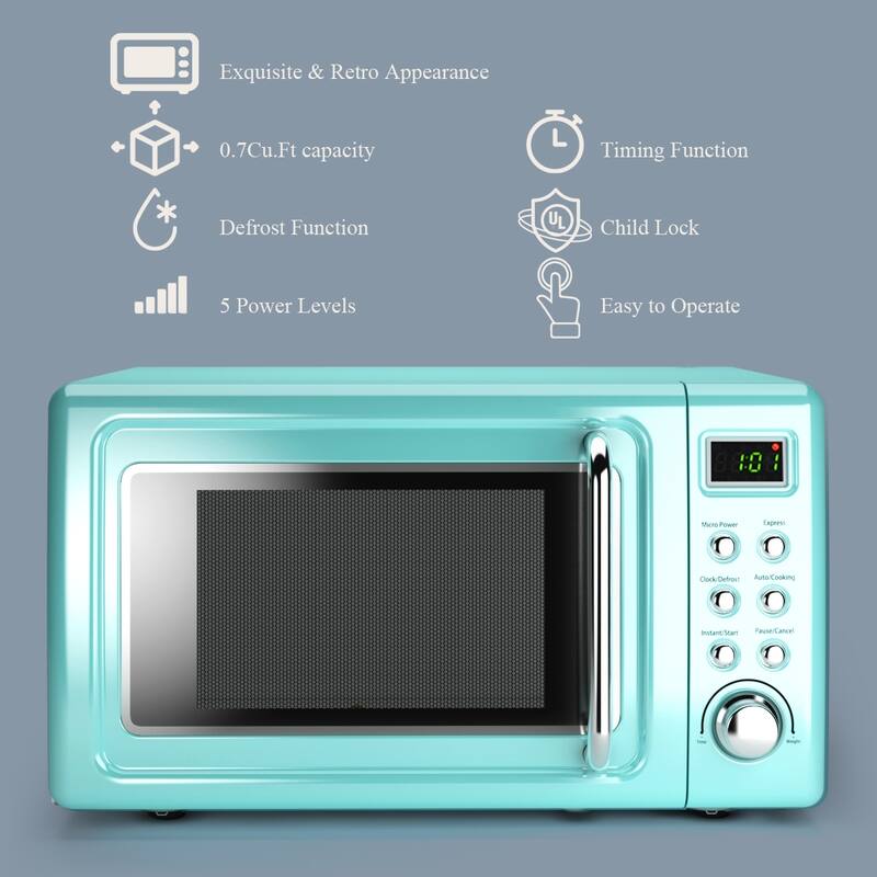 Costway 0.7Cu.ft Retro Countertop Microwave Oven 700W LED Display