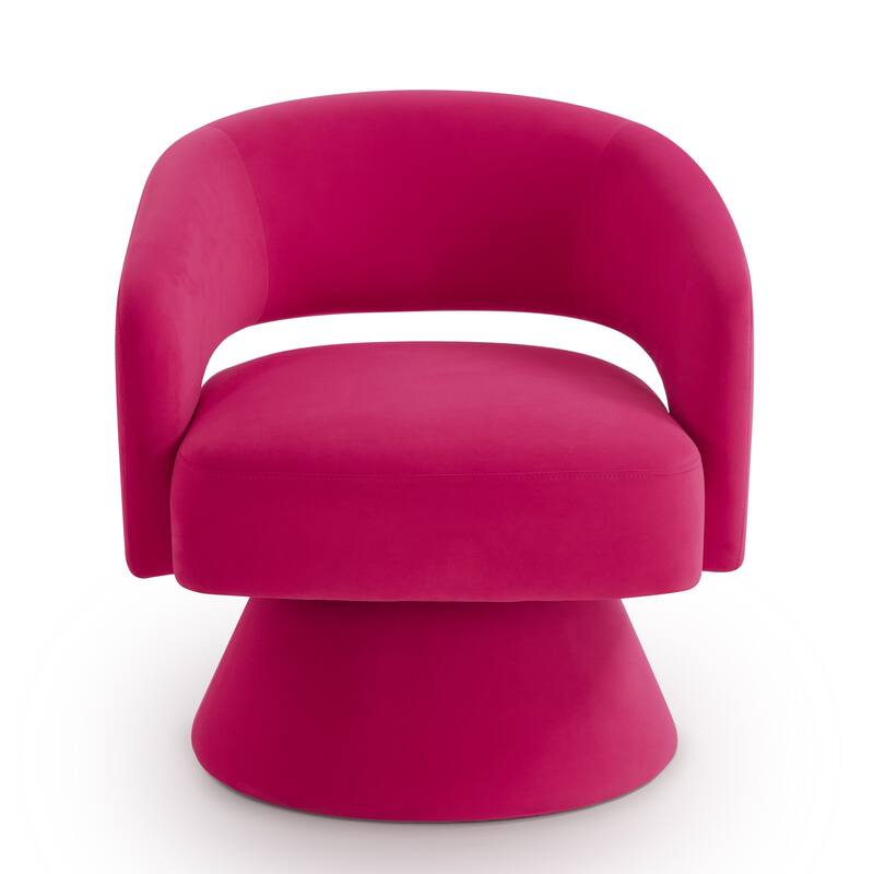 Rose Pink Modern 27.5" Upholstered 360° Swivel Barrel Chair with Open Backrest and Solid Wood Frame