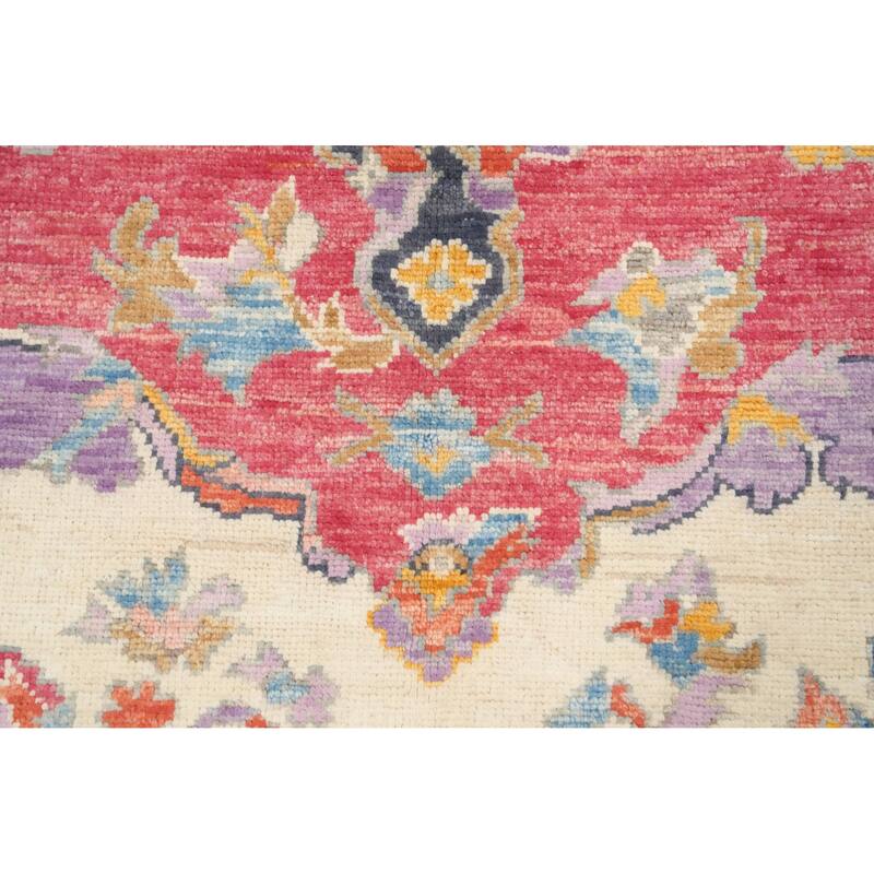 Hand Knotted Oriental 100% Wool Carpet Transitional Medallion Pink Oushak Area Rug - 6' 10'' X 5' 6''