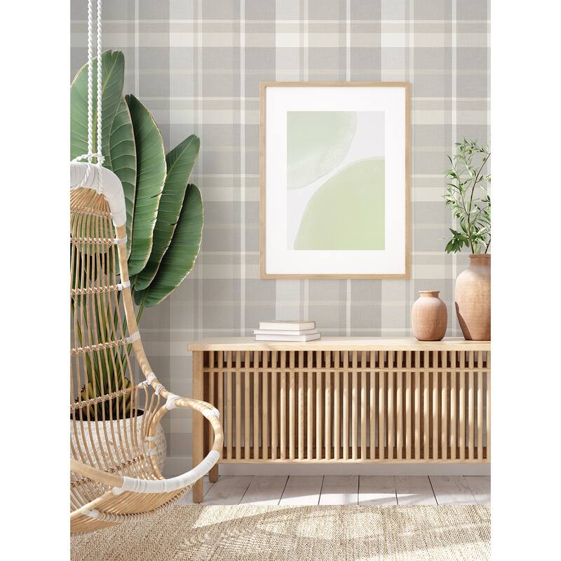 A-Street Prints Madaket Light Grey Plaid Wallpaper