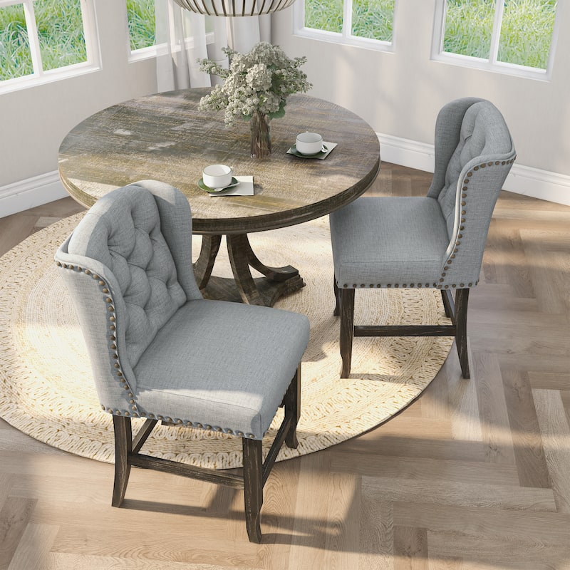 Tays Rustic Linen Tufted Counter Height Stools (Set of 2) by Furniture of America