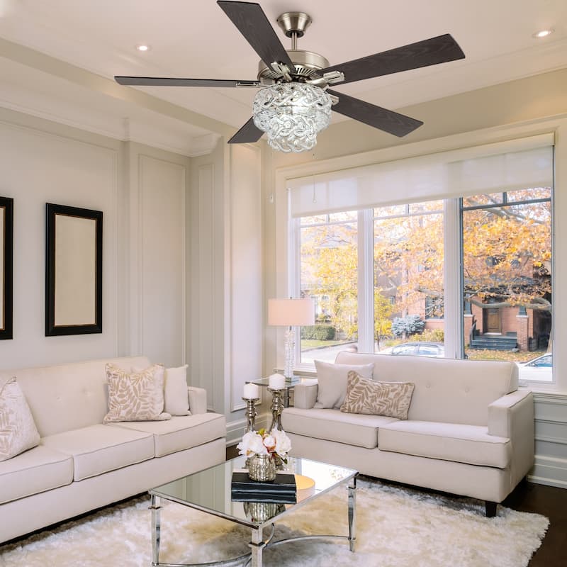 Copper Grove Olivia Satin Nickel 52-in. Beaded Braid LED Ceiling Fan - 52"L x 52"W x 21"H