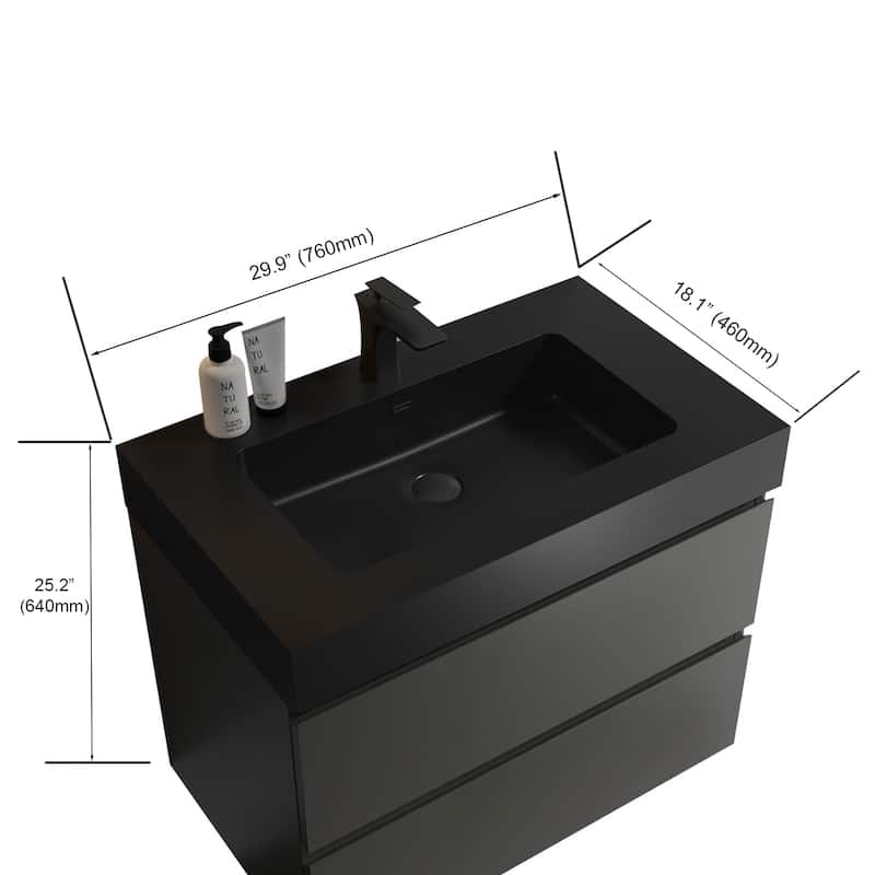 Modern Large Storage Wall Mounted Bathroom Vanity with One-Piece Sink Basin without Drain and Faucet