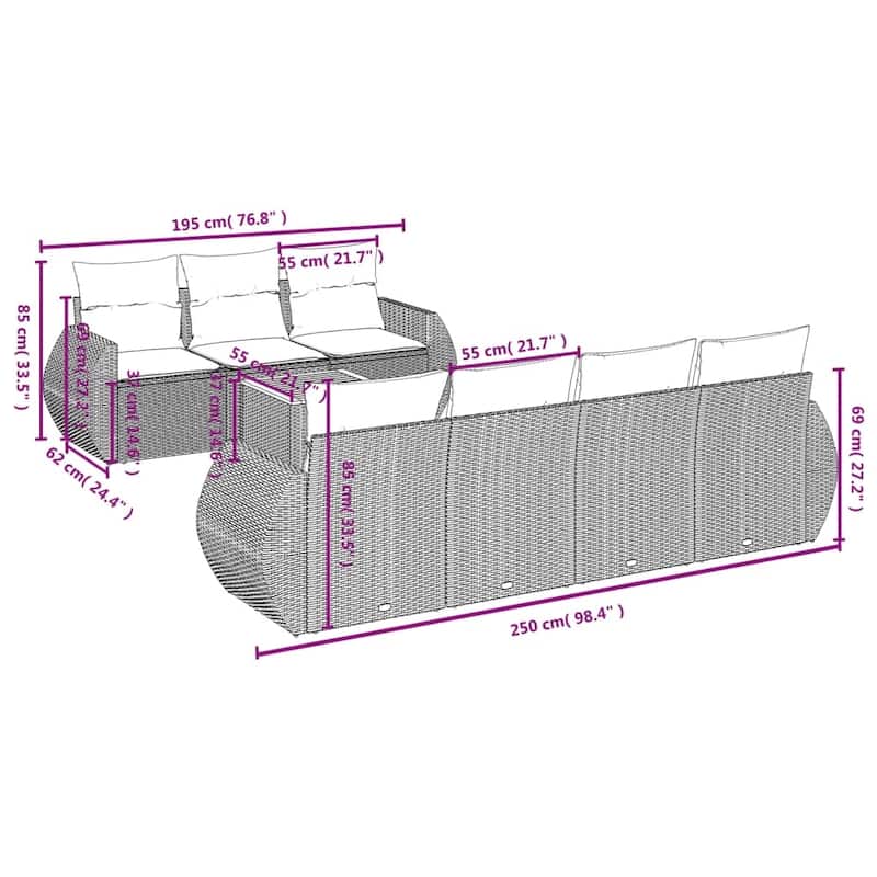 vidaXL Garden Sofa Set Black and Cream - 24.4 x 27.6 x 27.2