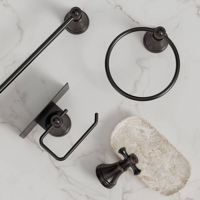 GRANDJOY 4-Piece Bathroom Hardware Set with 23-Inch Single Towel Bar and Shelf Toilet Paper Holder