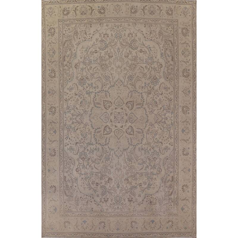 Vintage Distressed Tabriz Persian Rug Geometric Handmade Wool Carpet - 9'6" x 13'1"