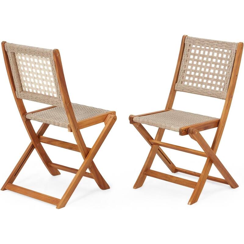 AECOJOY Outdoor Patio Dining Set, Acacia Wood Outdoor Table and Chairs with Wheels, Farmhouse Style Portable Dining Set
