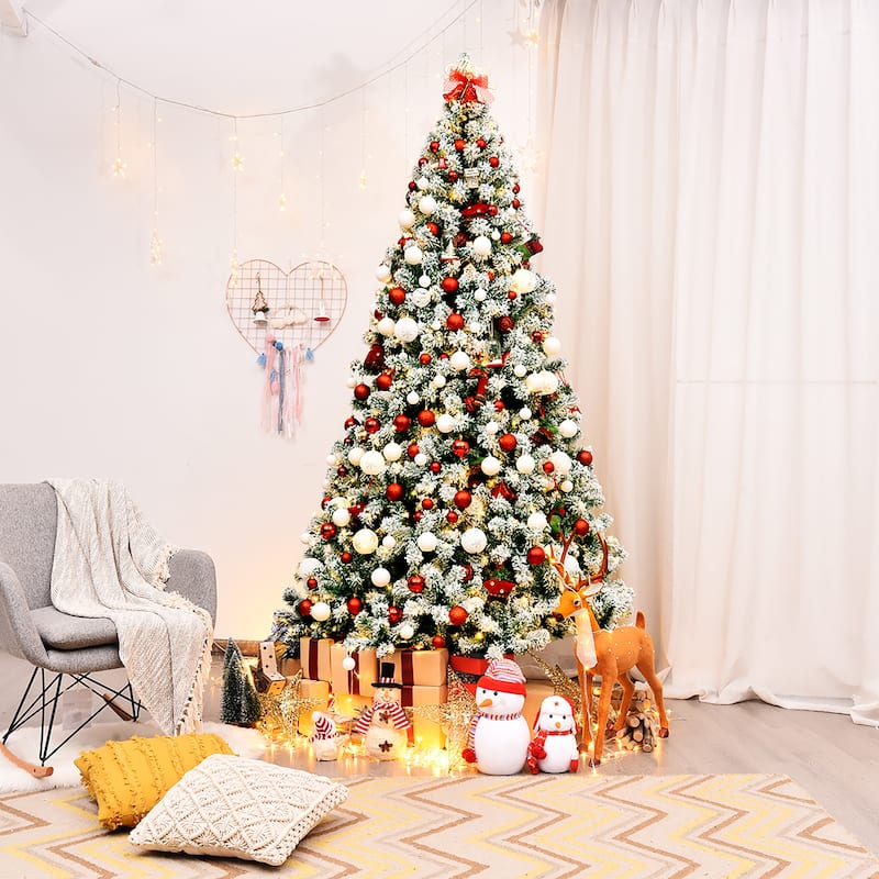 Costway 7.5Ft Pre-Lit Premium Snow Flocked Hinged Artificial Christmas - 7.5 FT