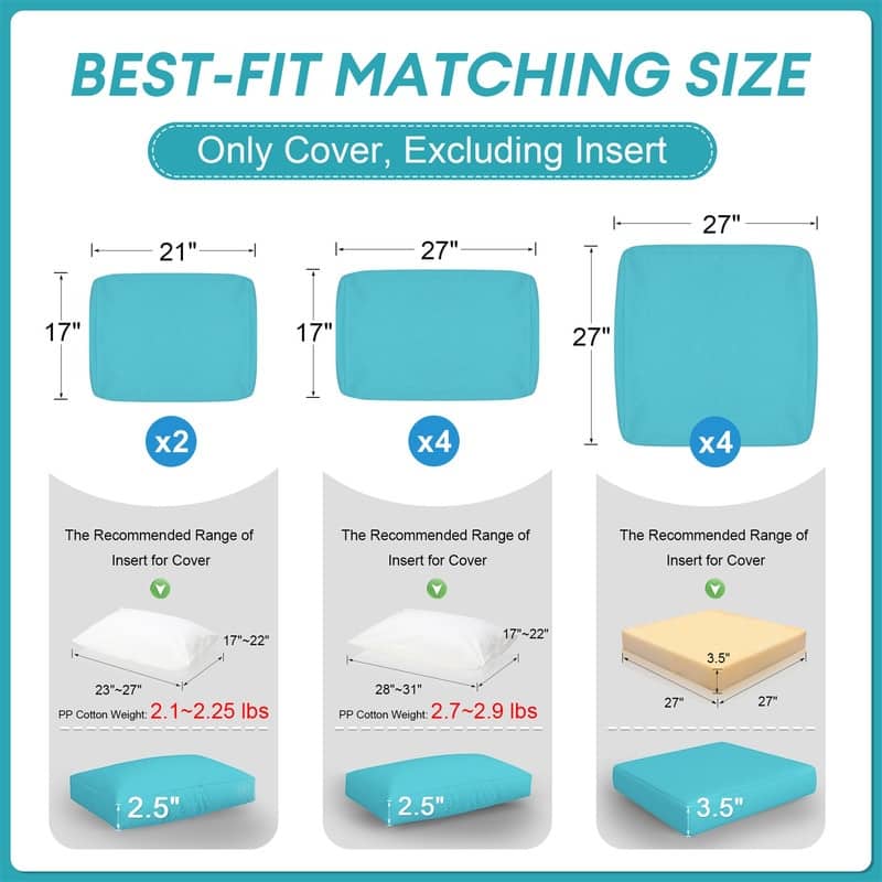 FINCATI 27" × 27" Sectional Cushion Slipcover, Outdoor Cushion Replacement Cover, Patio Seat Cover 27 Inches (COVER ONLY!)