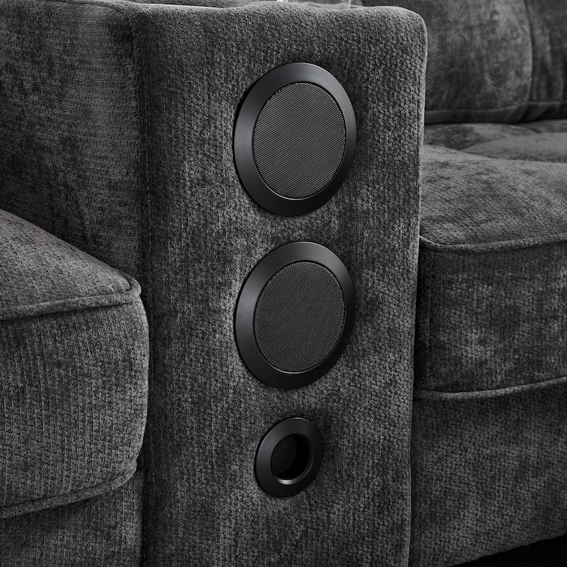 Modular U-shaped Sectional Sofa Couch with Movable Storage Ottomans, Multifunctional Console, Bluetooth Speakers and LED Lights