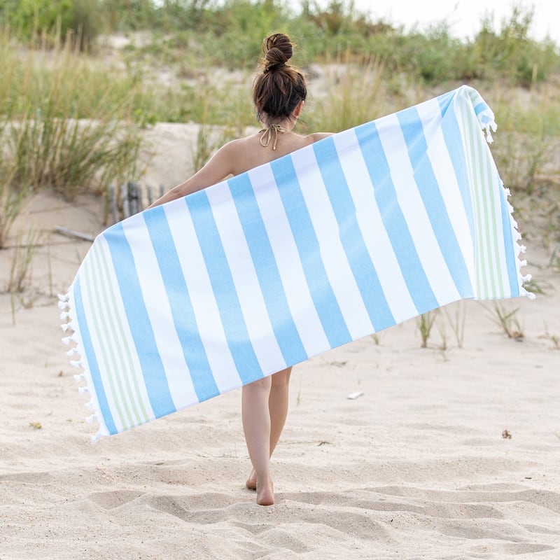 Superior Bahari Stripe Fouta Beach Towel with Tassels - 35" x 68" - Key West