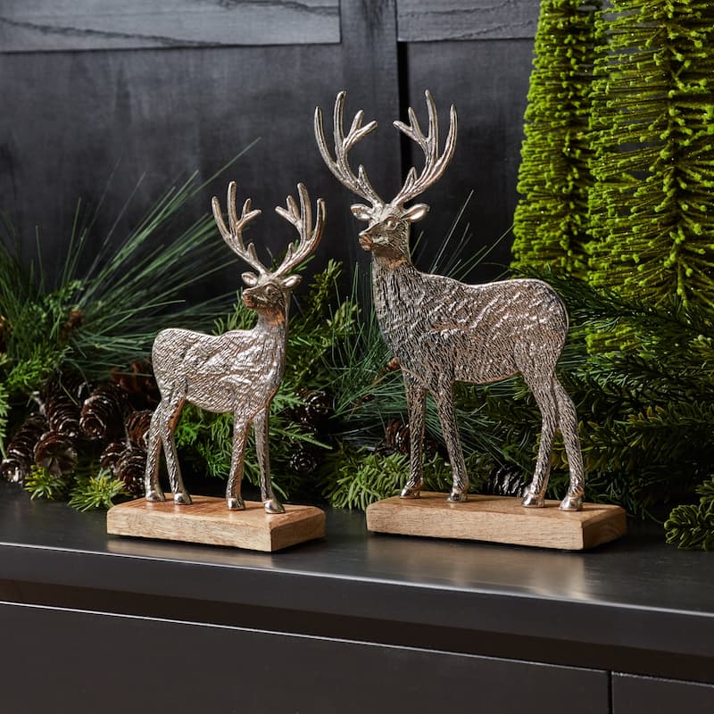 Metal Deer Silhouette with Wood Base (Set of 2)