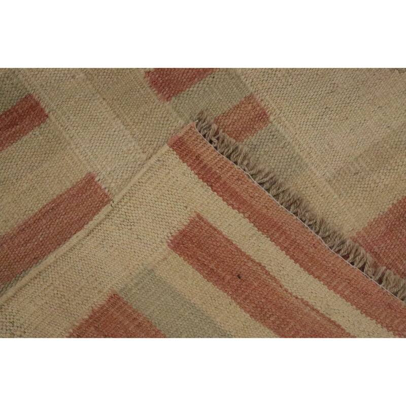 Hand Woven Oriental 100% Wool Carpet Southwestern Tribal Beige & Ivories Kilim Area Rug - 6' 9'' X 4' 8''