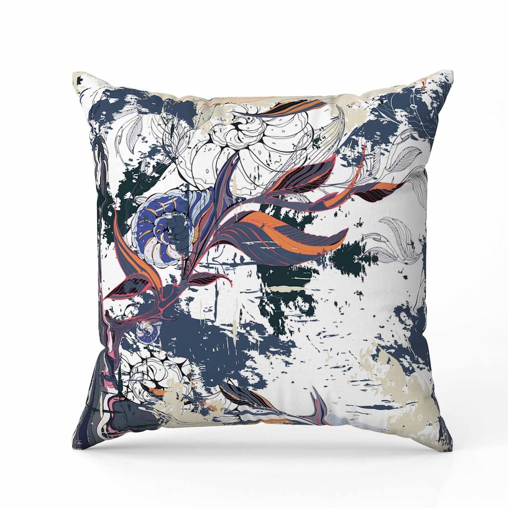 Leaf Lurker Indoor/Outdoor Reversible Throw Pillow White and Gray