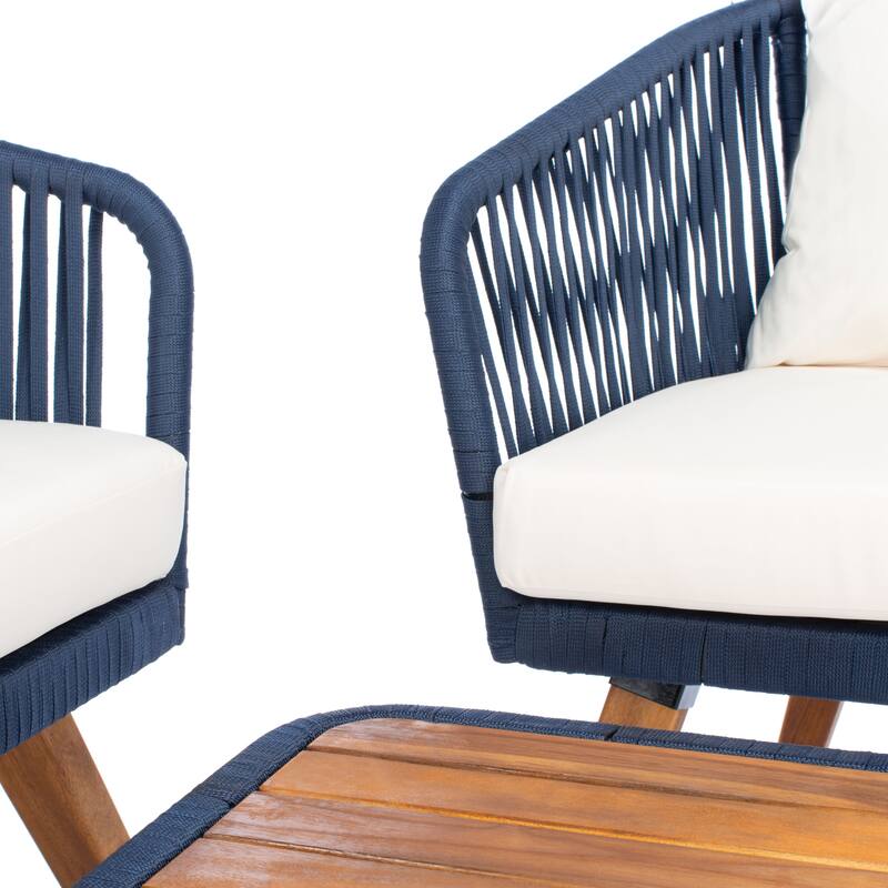 SAFAVIEH Outdoor Amelie 4 Piece Coastal Patio Chat Set - 55W x 31D x 28H