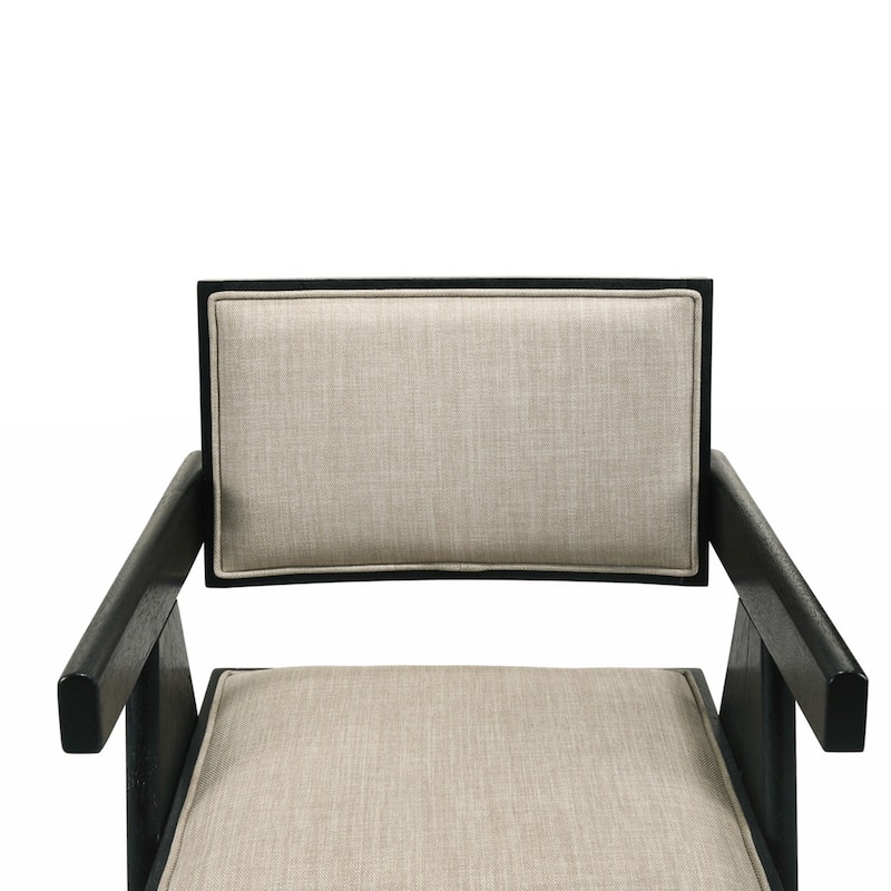 Bili 21 Inch Dining Armchair Set of 2, Open Back, Beige Upholstery, Black