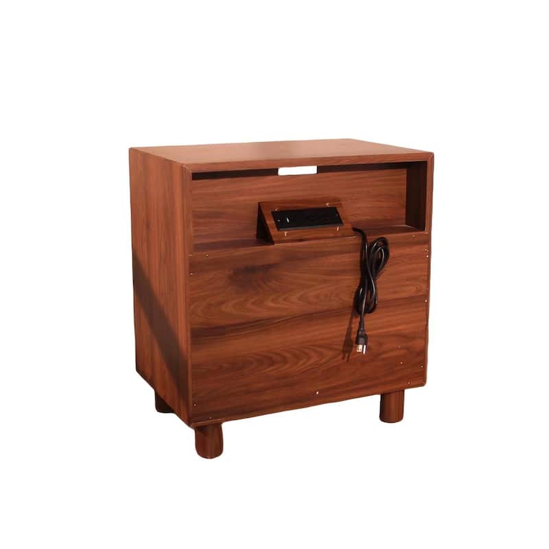 26" Tall Modern Nightstand with Charging Station, 23.75" Wide Wood Bedside Table /2 Storage Drawers
