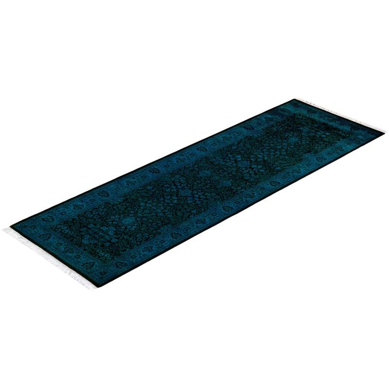 Overton Hand Knotted Wool Vintage Inspired Modern Contemporary Overdyed Blue Runner Rug - 2' 7" x 8' 2"