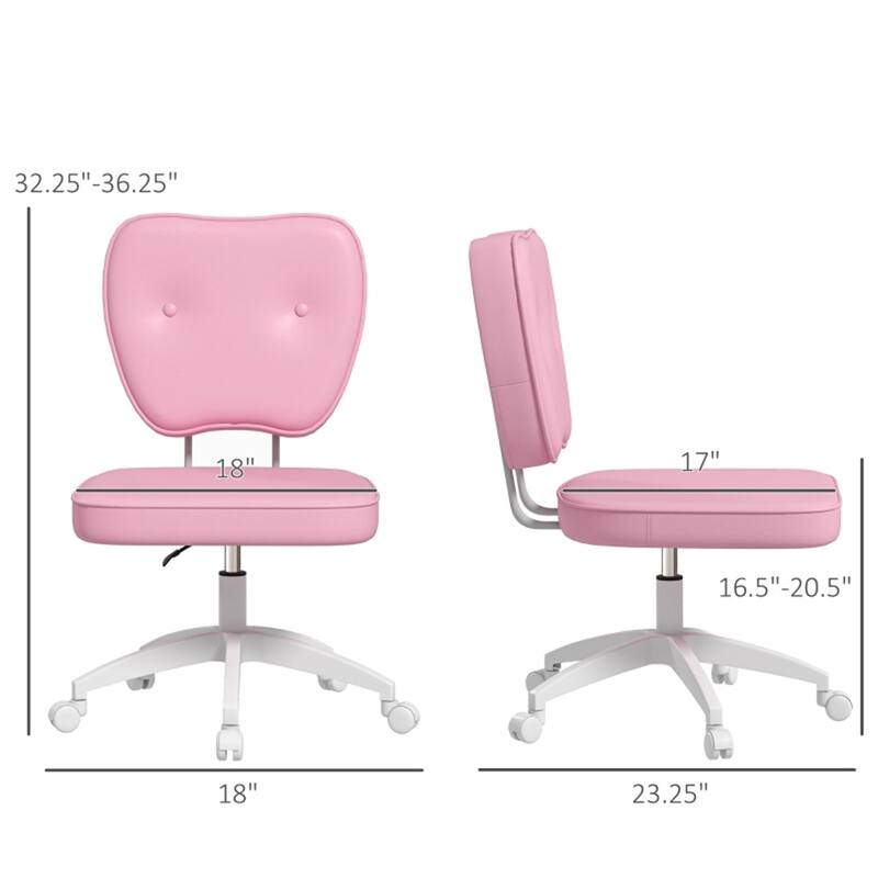 Pink PU Leather Office Chair with Swivel Wheels and Adjustable Height - 18" W x 23.25" D x 32.25" -36.25" H