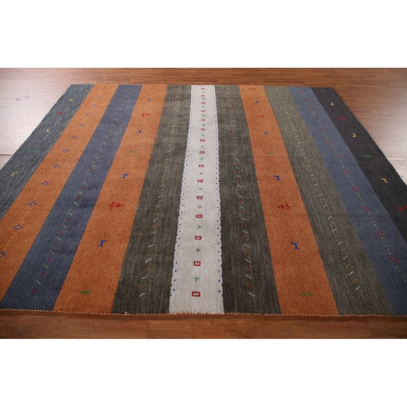 Multi-Color Striped Gabbeh Indian Area Rug Handmade Tribal Wool Carpet - 8'4"x 9'5"