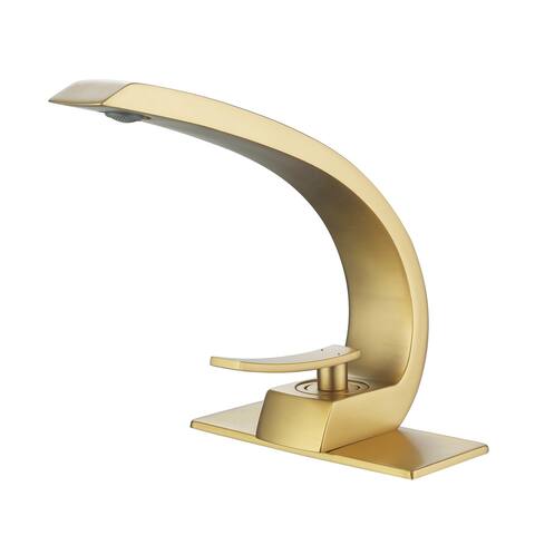 Single Handle Bathroom Faucet with desk plate-Brush Golden