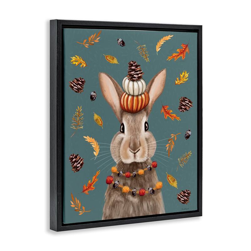 Stupell Festive Autumnal Hare Framed Floater Canvas Wall Art Design By Elizabeth Tyndall