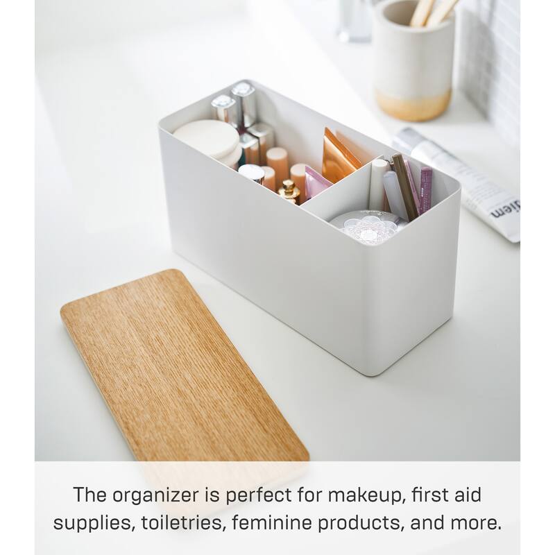 Yamazaki Home Countertop Organizer, Steel and Wood, Lid - L 4.13 x W 9.06 x H 5.51 inches