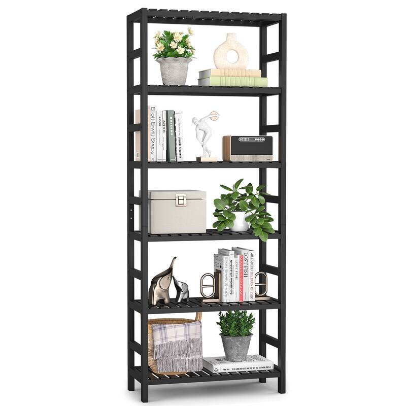 Free Standing Bamboo Bookshelf Organizer,Thick Bookcase Storage Shelving,Rust Resistance,Easy Assemble