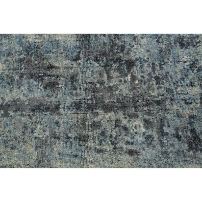 Hand Knotted Oriental Viscose Silk Carpet Modern Abstract Navy Blue & Blues Abstract Area Rug - 7' 10'' X 5' 3''