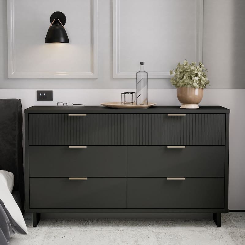 Manhattan Comfort Granville 55.07" Modern Double Wide 6 Drawer Dresser - Dark Grey