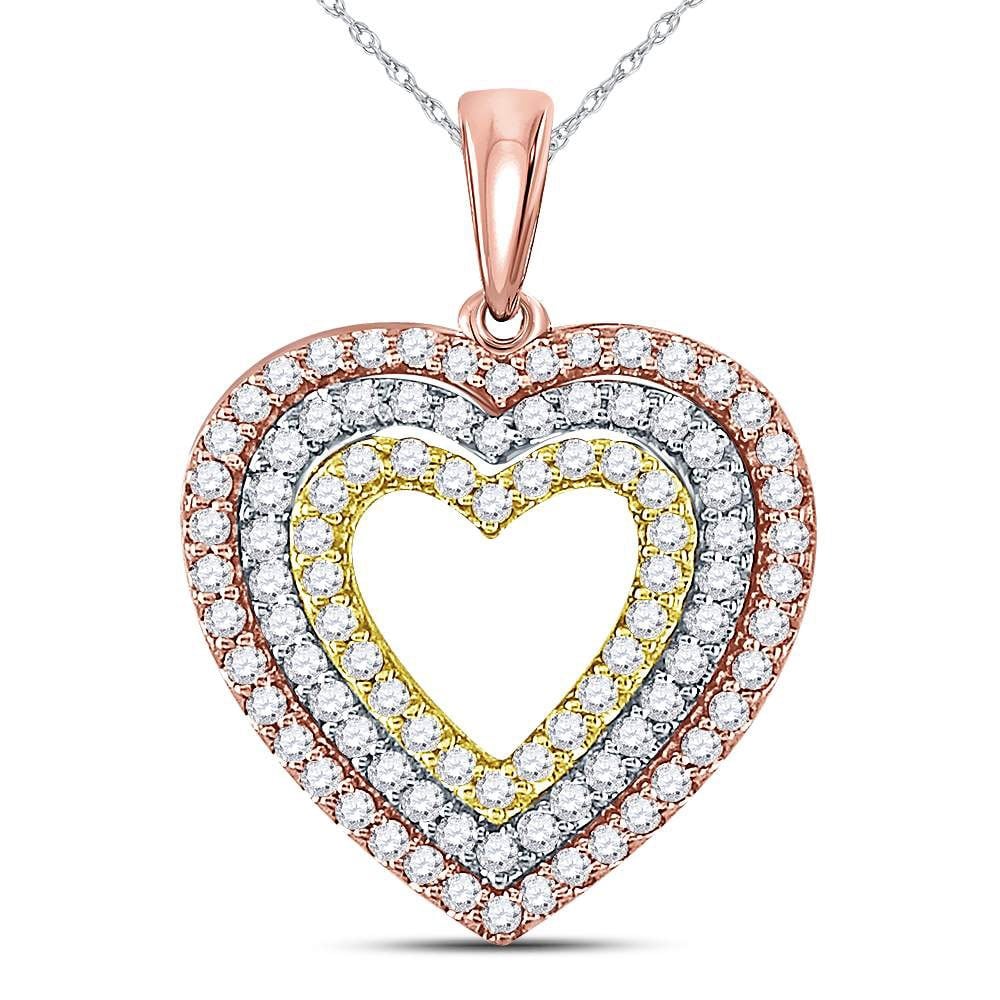 10k White Gold Diamond Double Nested Heart Pendant 1/20 ct
